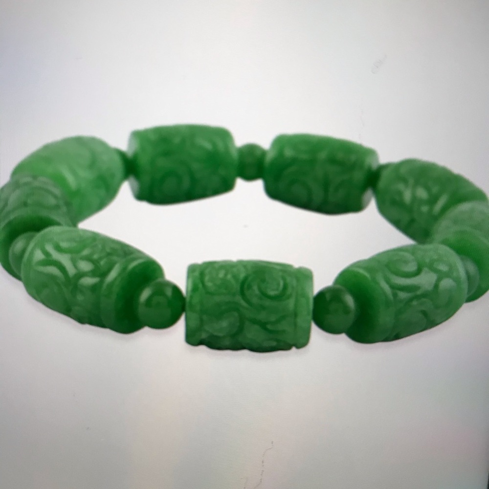 266 ctw Genuine Burmese Green Jade Beads Bracelet